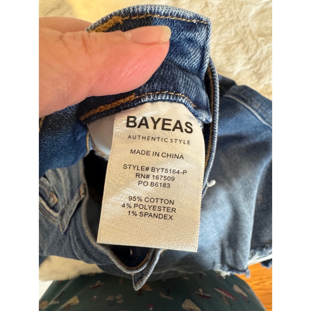 Bayeas Womens 14W High Rise Cropped Straight Distressed Jeans Blue Stretch - Picture 11 of 11